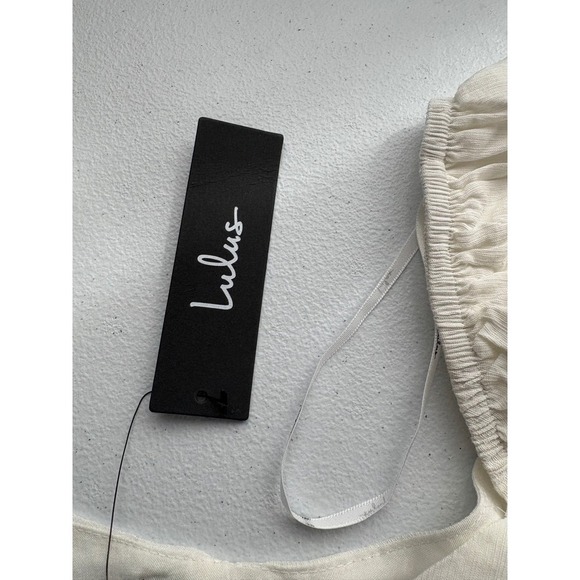 Lulus Ruched Crop Top Puff Sleeve Blouse Square Neck White Size S - Picture 3 of 4